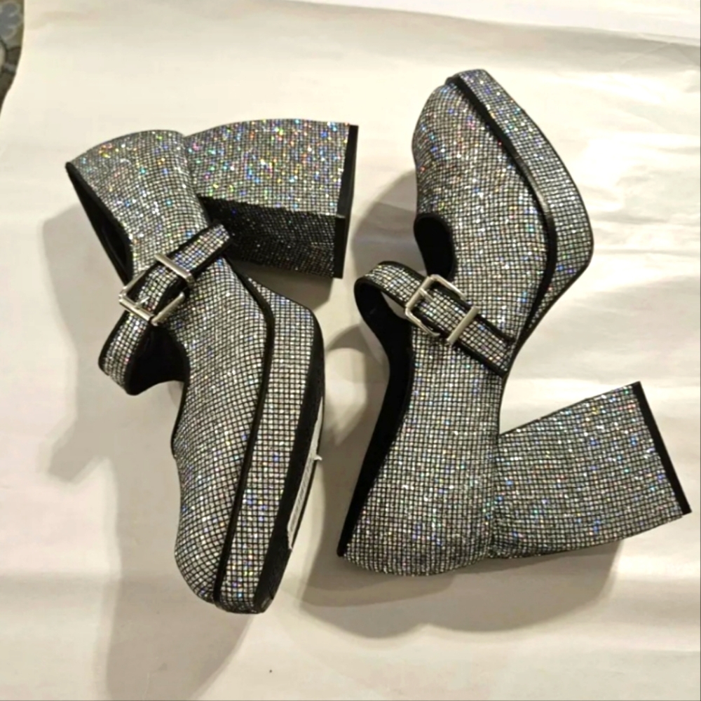 GIANNI BINI GLITTER MARY JANE 2 NIGHT PLATFORM PUMPS NWOT SIZE 9 - Picture 9 of 12